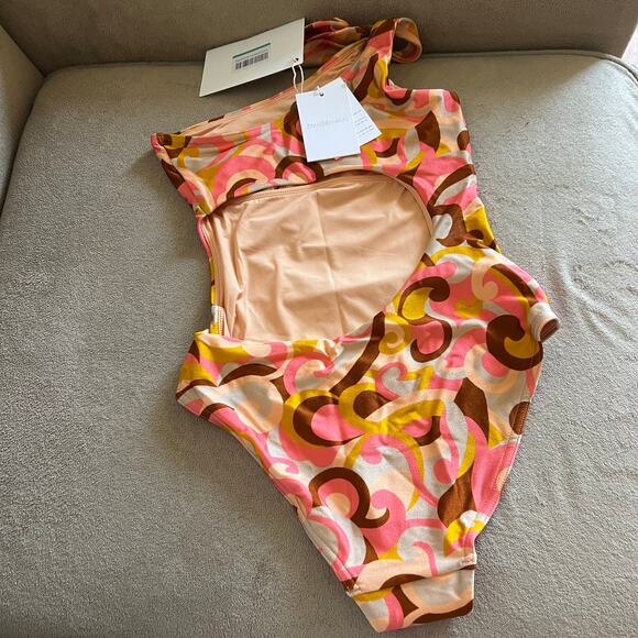 Zimmermann One-shoulder buckled printed swimsuit size 0 US 2-4 peach C1 - Picture 5 of 5